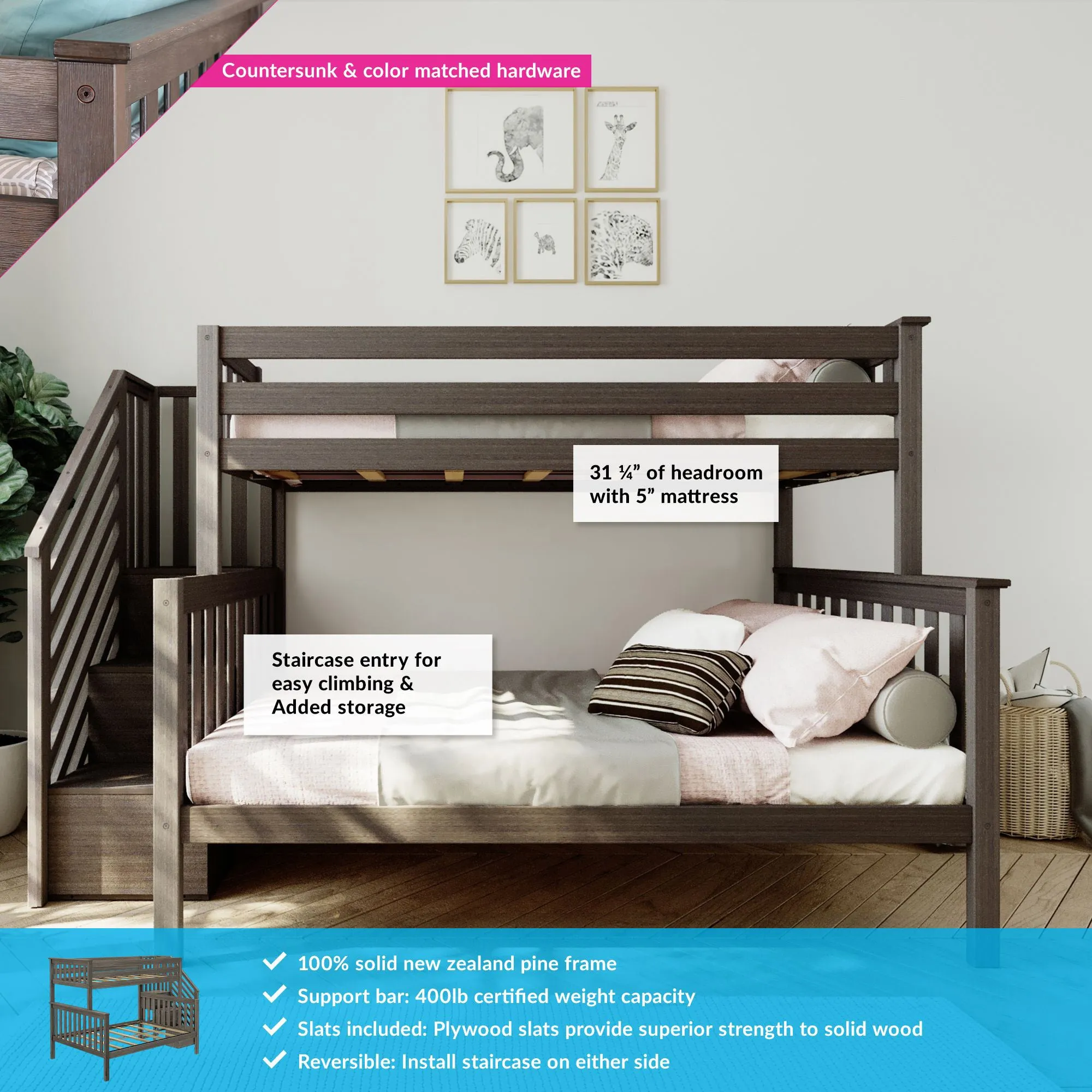 Twin Over Full Bunk Bed With Stairs