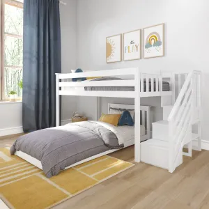 Twin Over Twin L-Shaped Low Bunk Bed With Stairs