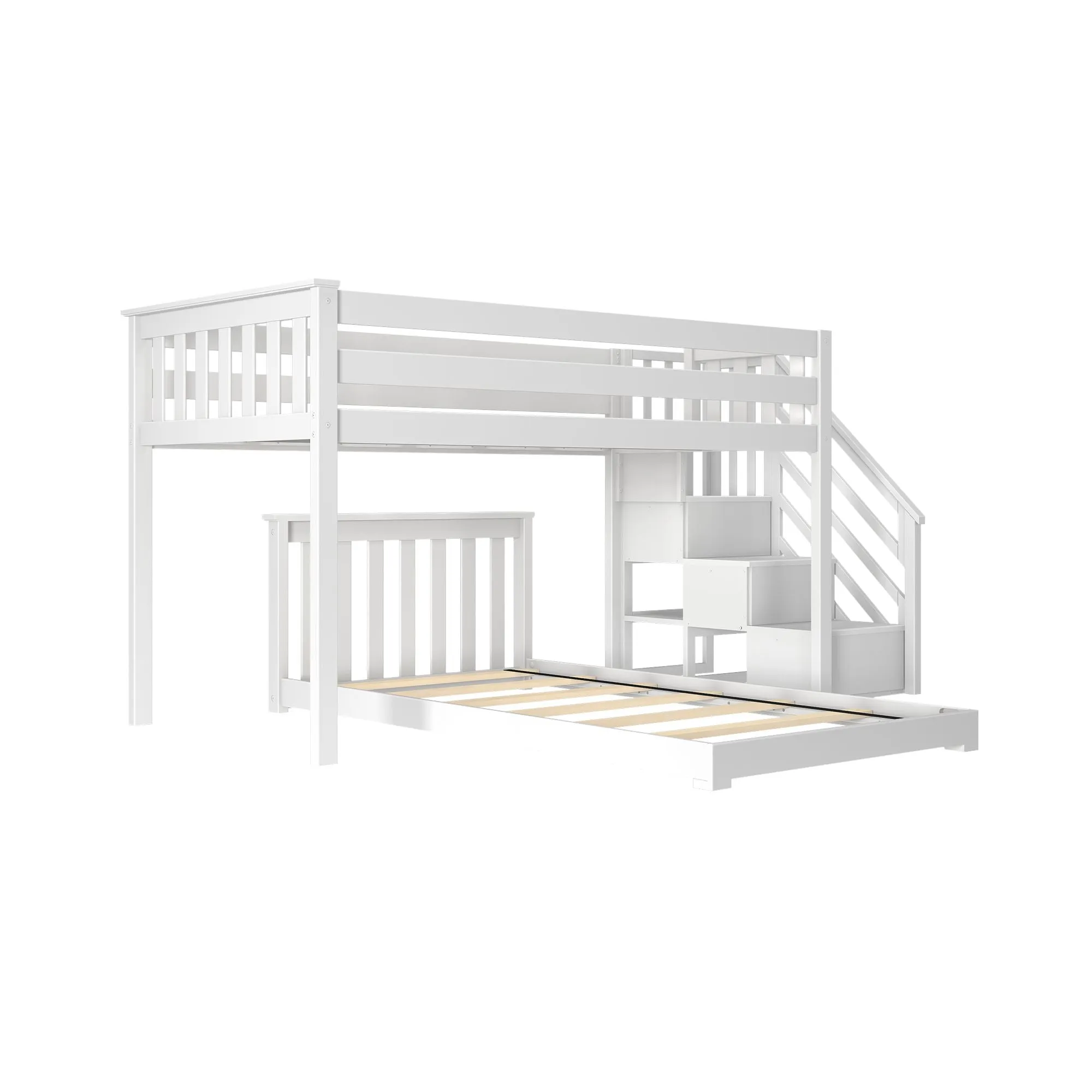 Twin Over Twin L-Shaped Low Bunk Bed With Stairs