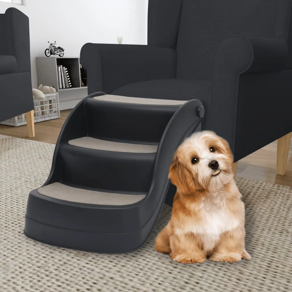 vidaXL Folding 3-Step Dog Stairs Black - Easy and Safe Access for Your Pets