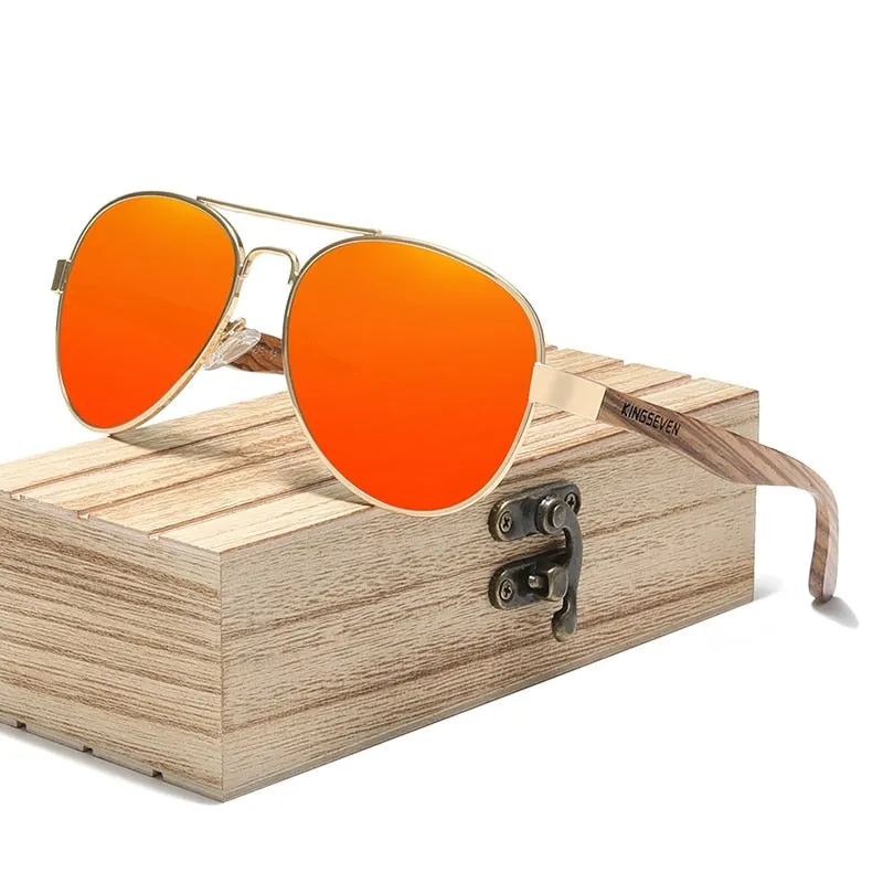 West Louis Natural Zebra Wood Temple Alloy Frame Sunglasses