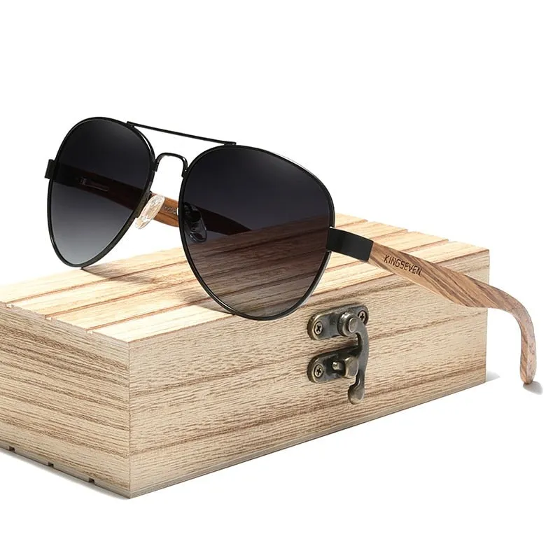 West Louis Natural Zebra Wood Temple Alloy Frame Sunglasses