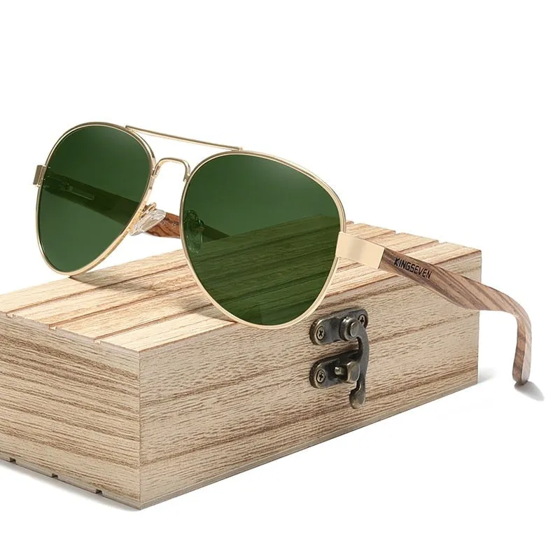 West Louis Natural Zebra Wood Temple Alloy Frame Sunglasses