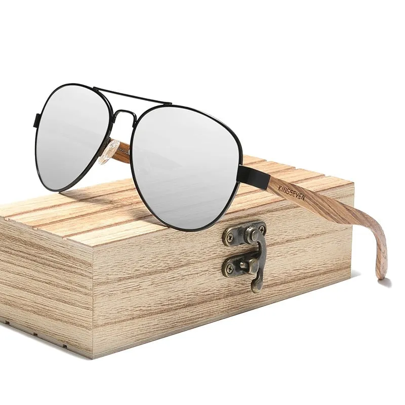 West Louis Natural Zebra Wood Temple Alloy Frame Sunglasses