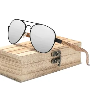 West Louis Natural Zebra Wood Temple Alloy Frame Sunglasses