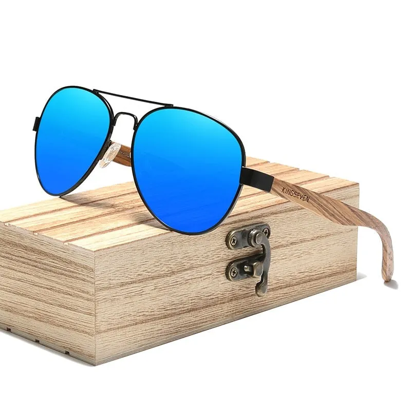 West Louis Natural Zebra Wood Temple Alloy Frame Sunglasses