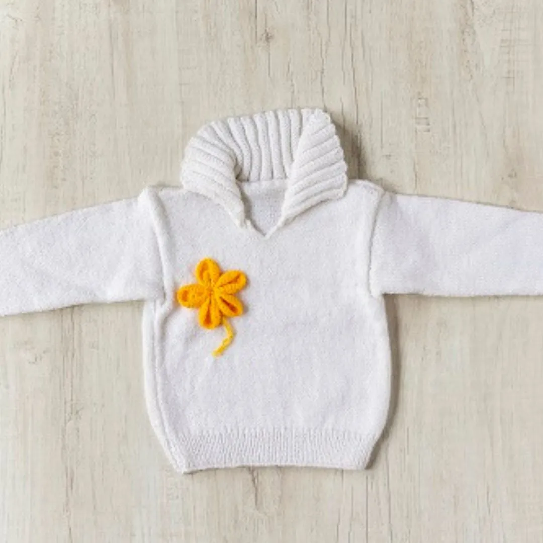 White Woollen Handknitted Sweater with Yellow Pollover For Infant
